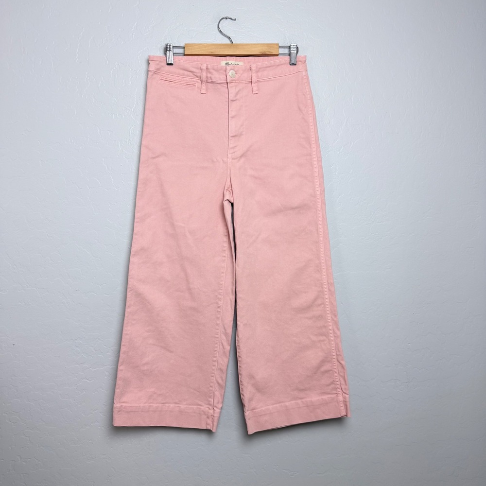 Madewell Slim Wide Leg Crop Pants Pink Rose High Rise Canvas Trousers 28